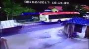 Two men blown away by a truck at the bus stop