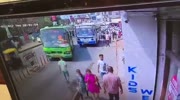 Distracted Man Violently Hit By A Bus.