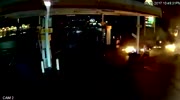 Broken breakes cause fire on a gas station