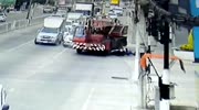 Rider narrowly escapes death under huge crane