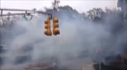 Big tree smashes powerlines and transformer causing multiple explosions