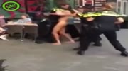 Dutch cops trying to arrest a naked guy.