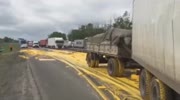 Russian Trucker Rear ends a truck carrying paint
