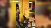 Drunk dudes start to destroy a cafe, but then the hero comes