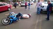 Drunk driver with a beer botle who just crashed riders gets arrested