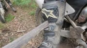 Dirt biker gets his leg impaled by stake