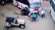 TRICYCLE (RIKSHAW) CRASHES INTO A PARKED BUS