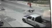 Rider slides under the truck and dies under wheels