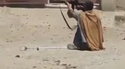 Man fight with crutch in guerrilla