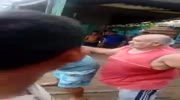 Thief gets beaten by a fat man in red shirt
