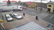 Moment when man is crushed by a truck
