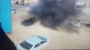 Tire explodes and damages car