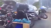 Guy on motorbike is catapulted trough car window