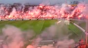 The football fans lit up the stadium with Fireworks