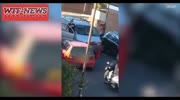 Road rage Moment angry driver stops traffic