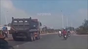 A rider is run over by a truck .. (repost)