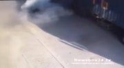 Truck driver gets nearly killed by exploding tire
