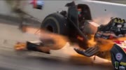 Drag racing vehicle bursts in flames in a slow mo