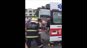 Driver impaled by iron bar fallen from a truck