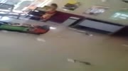 Angry female destroys a loan office