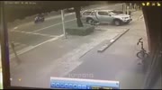 The scooter rider slipped under the truck ..