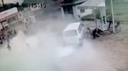 Evacuating a van at a gas pump