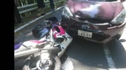Rider hits the car in slow mo