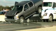 Rear ended by Semi car under pick-up