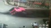 Red gravel truck crushes and buries alive