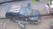 Rider gets crushed by a SUV and is stuck under it