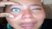 She wanted to see herself with blue eyes and put on a doll's(repo)