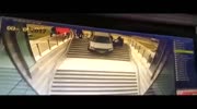 woman confuses parking ramp with ladder