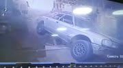 SUV destroys a workshop