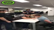 Lunchbreak armwrestling goes a bit wrong.