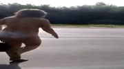 Crazy drunk woman travels naked