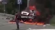DRIVER ESCAPING BURNING WRECK