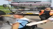 Bus impaled by a railing