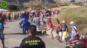 Police officer has it with a cycling fan.