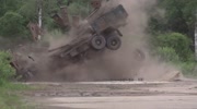 Total destruction of a truck in a slow mo
