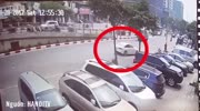 Man on the roadside is taken away by a car