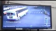 Bus crushes a car and a rider against another bus