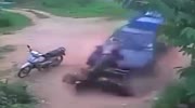 Man sitting on his bike gets crushed by a lost control car (repost)