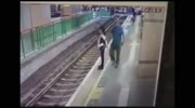 Man pushes woman on the tracks for no reason