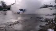 Driver dives in boiling pot hole