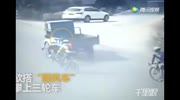 Bicyclist gets ran over by a tricycle