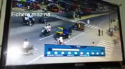 Group of man on the crossroad gets buried by a truck cargo