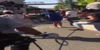 Spectacular fail : Firefighters fall and get injured while a parade