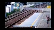 Girl runs in front of passing train and gets hit