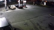 men stealing cars in the fuel service