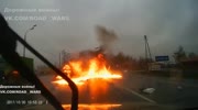 Lada driver dies in flames after his car was hit by a truck